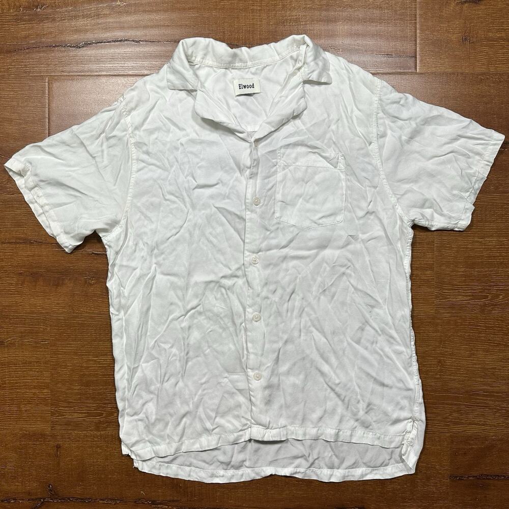 Elwood Button Up Shirt Mens S White Oversized Camp Collar Travel Vacation Retro